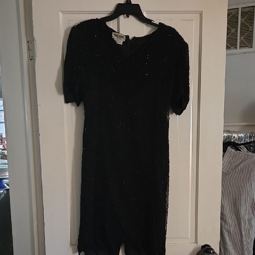 Chic Black Beaded Mini Dress